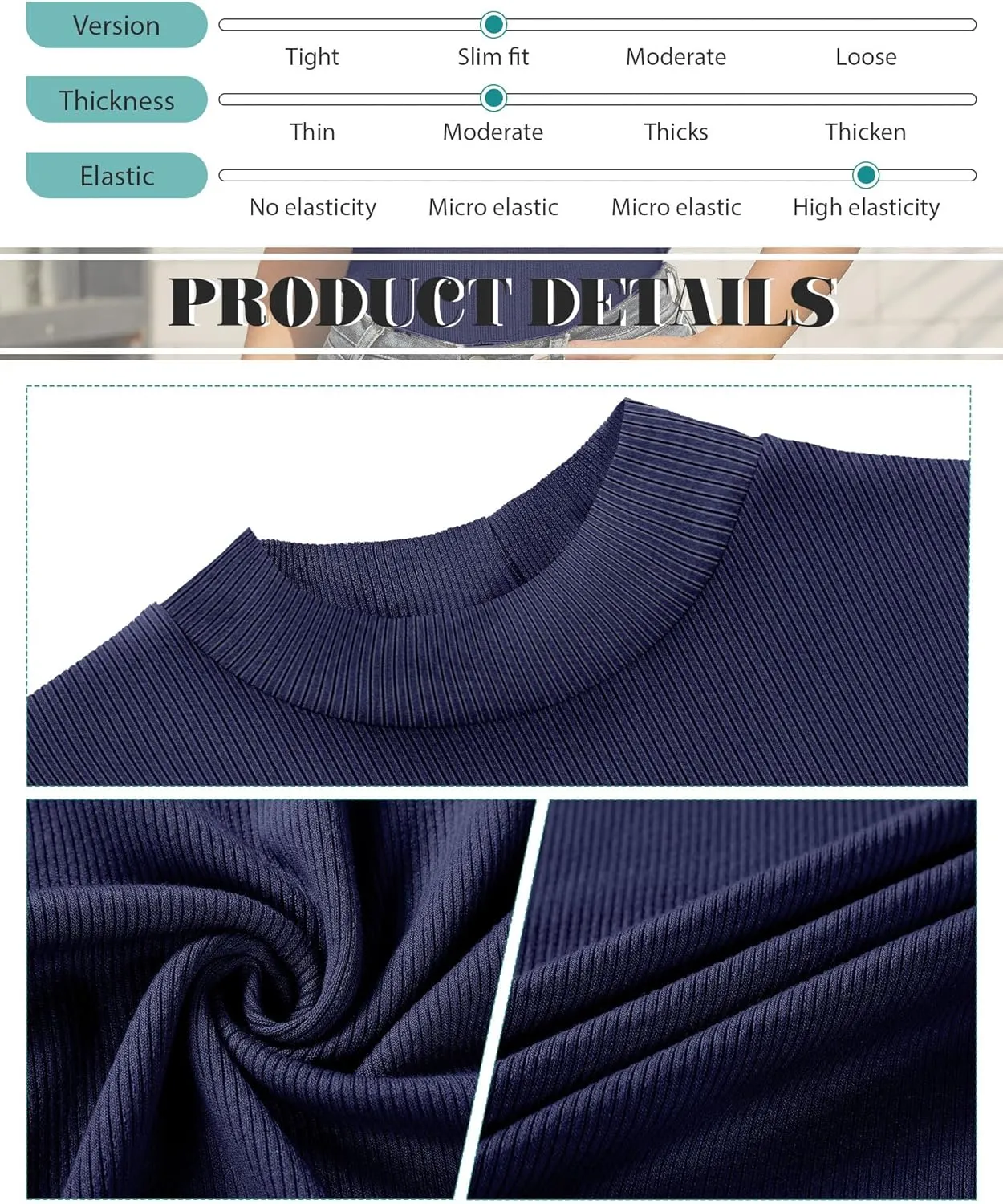 3 Pack Women's Sleeveless Mock Turtlenecks Shirts, Ribbed Stretch Slim Fitted Tank Top Basic Lightweight Bustier Tee