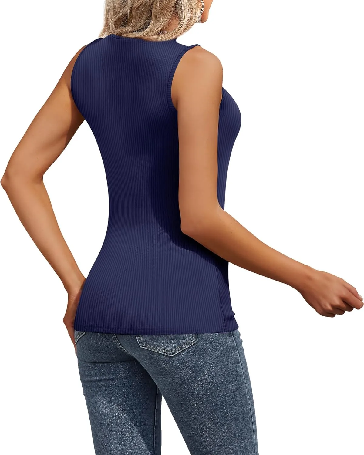 3 Pack Women's Sleeveless Mock Turtlenecks Shirts, Ribbed Stretch Slim Fitted Tank Top Basic Lightweight Bustier Tee