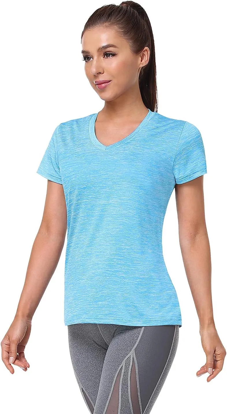 5-Pack Women's Short Sleeve Dry Fit T-Shirt Moisture Wicking Athletic V-Neck Tee