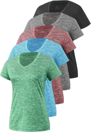 5-Pack Women's Short Sleeve Dry Fit T-Shirt Moisture Wicking Athletic V-Neck Tee