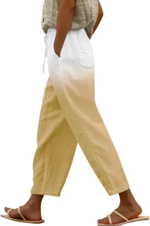 ADHOWBEW Linen Pants Women Petite Summer 2025 Vacation Elastic Waist Trendy Casual Loose Fit Flowy Cover Ups Lounge Pants