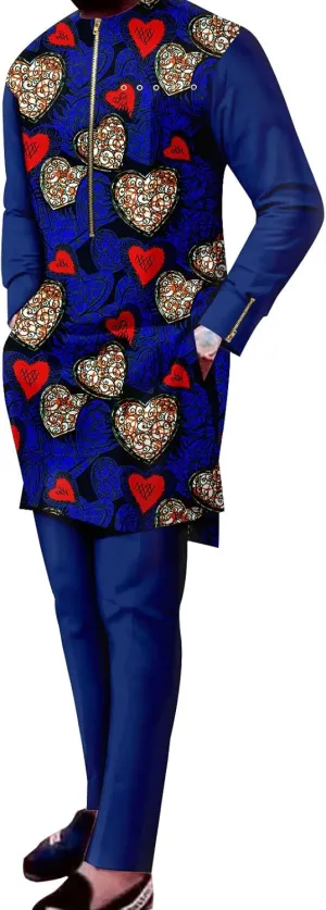African Traditional Clothing for Men Print Shirts and Pants 2 Piece Set Formal Suit for Wedding Evening