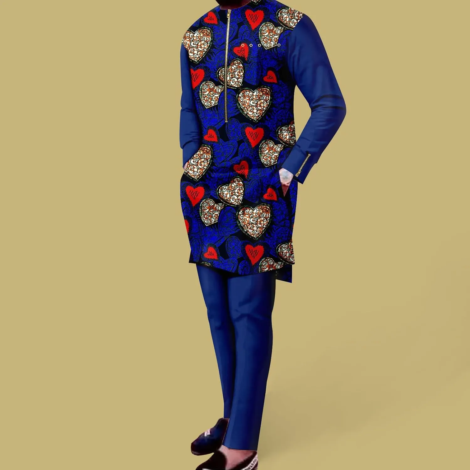 African Traditional Clothing for Men Print Shirts and Pants 2 Piece Set Formal Suit for Wedding Evening