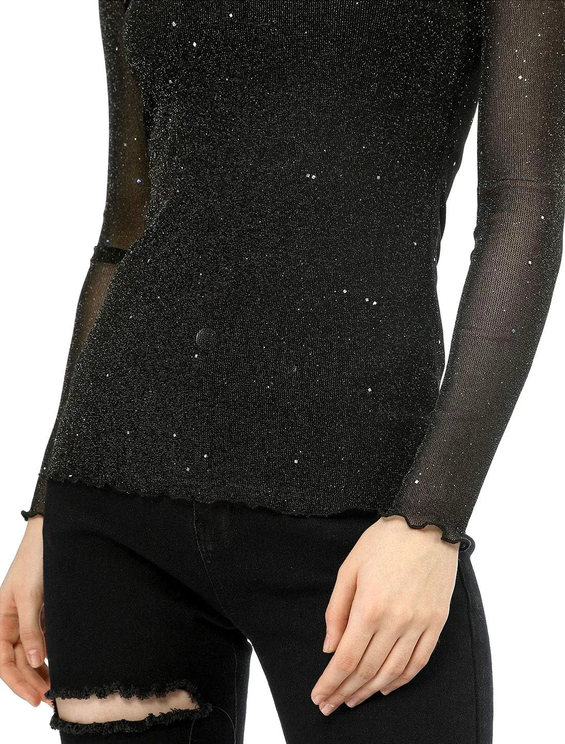 Allegra K Women's Long Sleeve Mesh Tops Spaghetti Strap Camisole Party Christmas Shirt