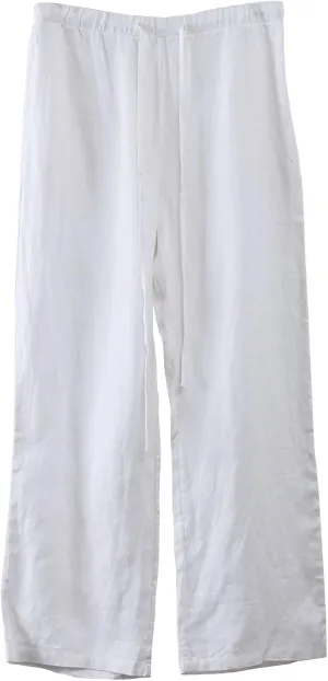 Amazhiyu Men's 100% Linen Summer Casual Elastic Drawstring Loose Pants Pockets