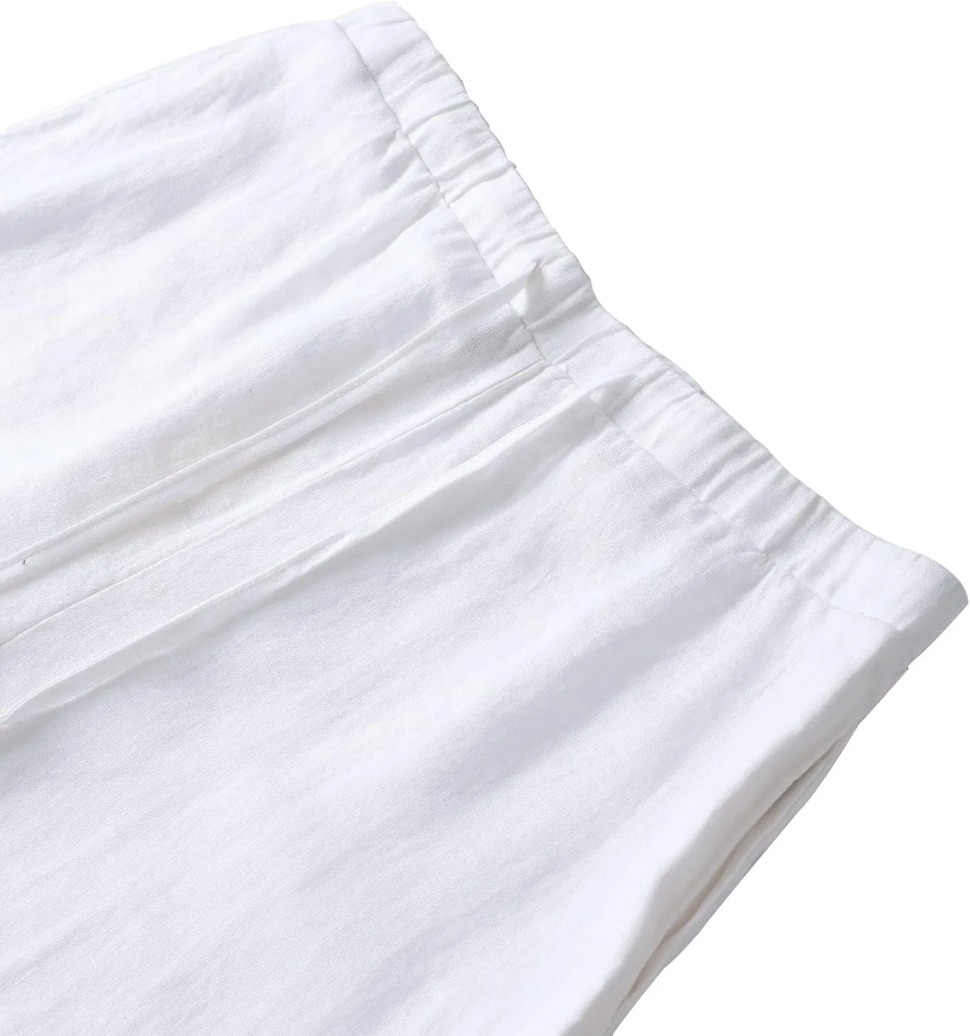 Amazhiyu Men's 100% Linen Summer Casual Elastic Drawstring Loose Pants Pockets