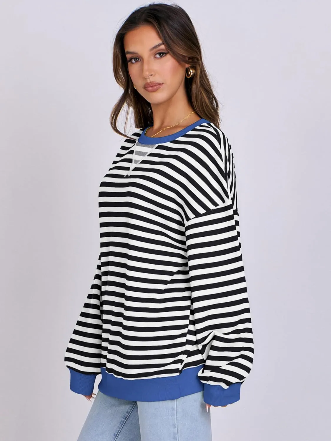 ANRABESS Women Striped Oversized Sweatshirt Crewneck Long Sleeve Shirts Hoodies 2025 Summer Fashion Pullover Top Y2K Outfits