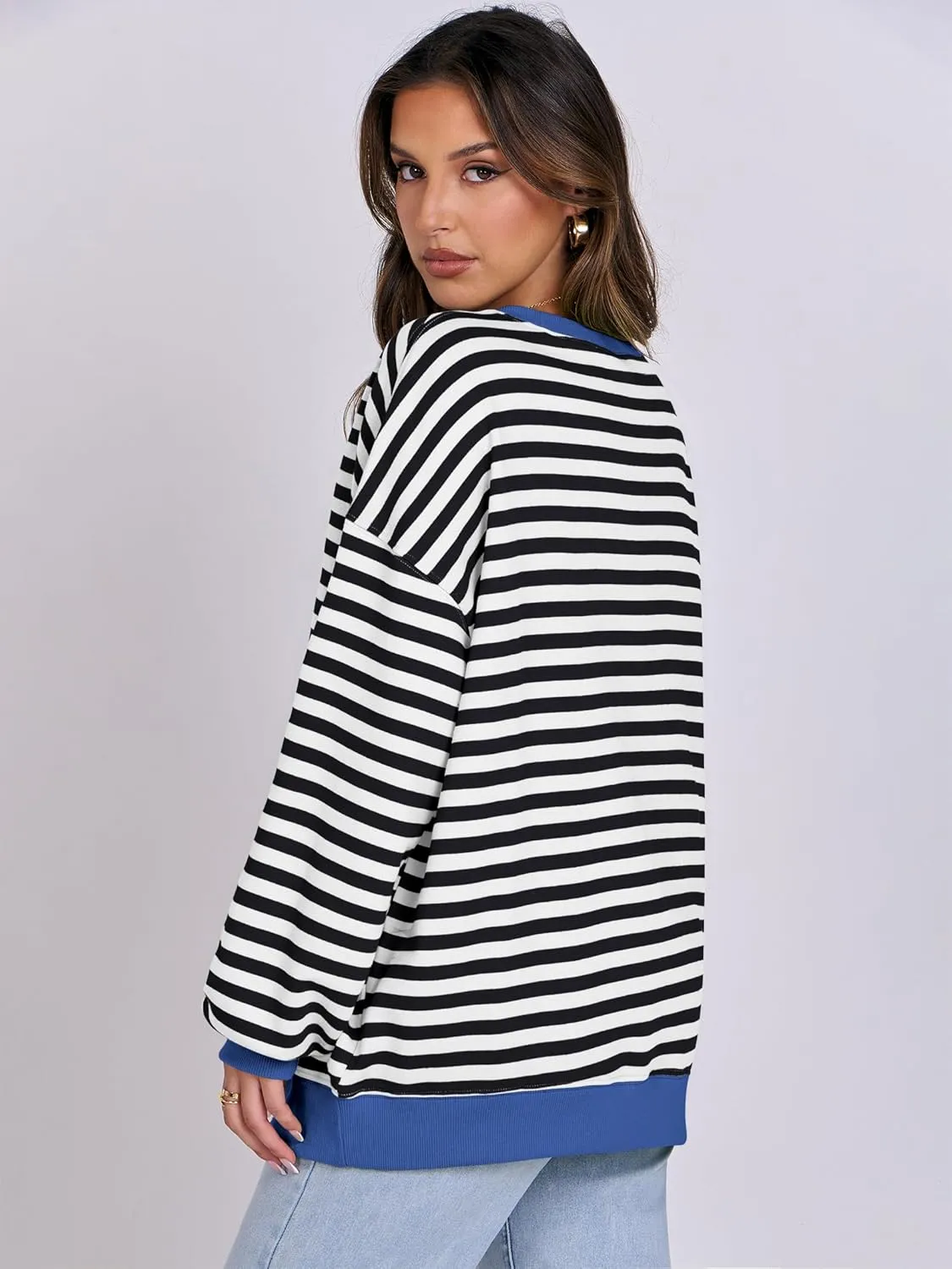 ANRABESS Women Striped Oversized Sweatshirt Crewneck Long Sleeve Shirts Hoodies 2025 Summer Fashion Pullover Top Y2K Outfits