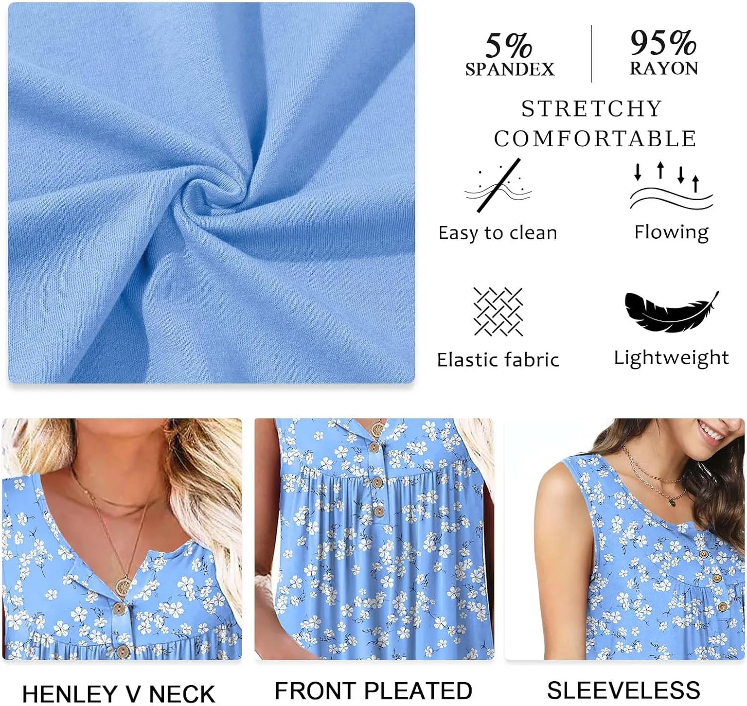 Aodemo Womens 2025 Summer Tank Tops Sleeveless Shirts Henley Tunic Ladies Flowy Casual Blouse for Leggings