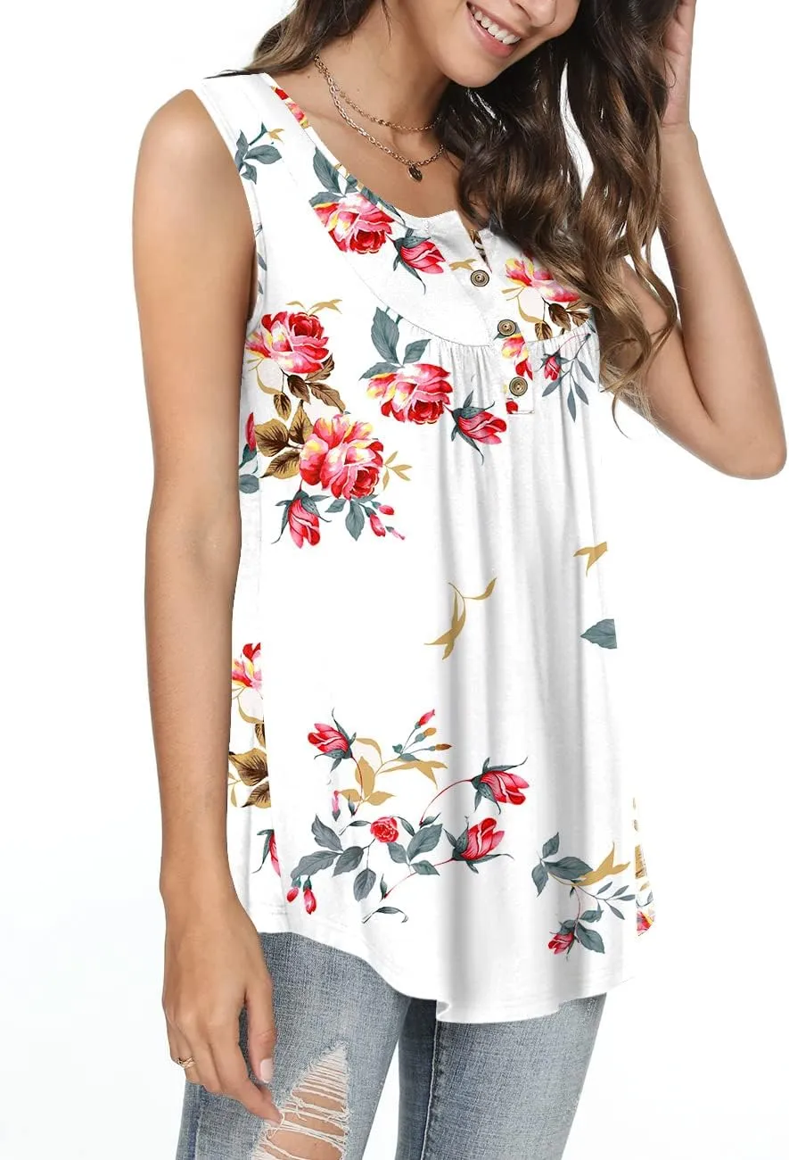 Aodemo Womens 2025 Summer Tank Tops Sleeveless Shirts Henley Tunic Ladies Flowy Casual Blouse for Leggings