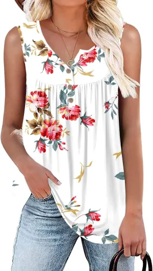 Aodemo Womens 2025 Summer Tank Tops Sleeveless Shirts Henley Tunic Ladies Flowy Casual Blouse for Leggings