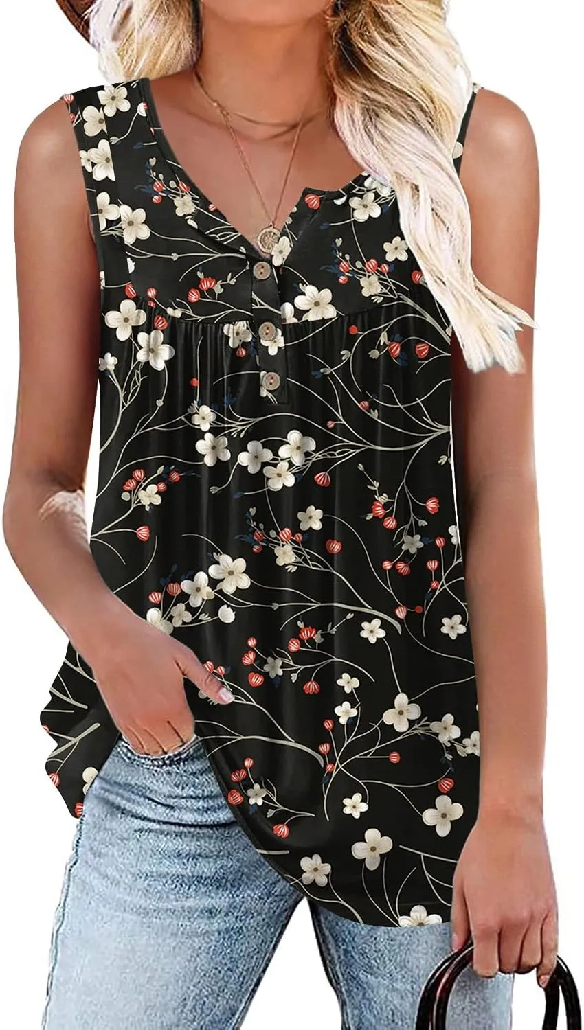 Aodemo Womens 2025 Summer Tank Tops Sleeveless Shirts Henley Tunic Ladies Flowy Casual Blouse for Leggings