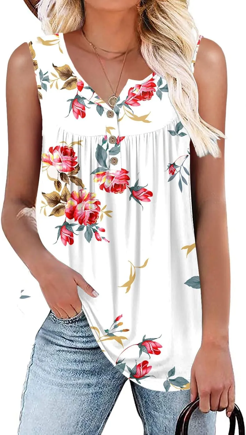 Aodemo Womens 2025 Summer Tank Tops Sleeveless Shirts Henley Tunic Ladies Flowy Casual Blouse for Leggings