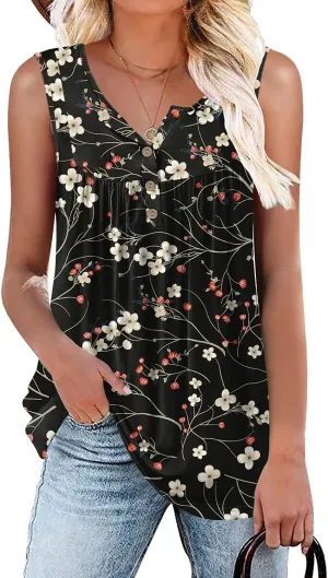 Aodemo Womens 2025 Summer Tank Tops Sleeveless Shirts Henley Tunic Ladies Flowy Casual Blouse for Leggings