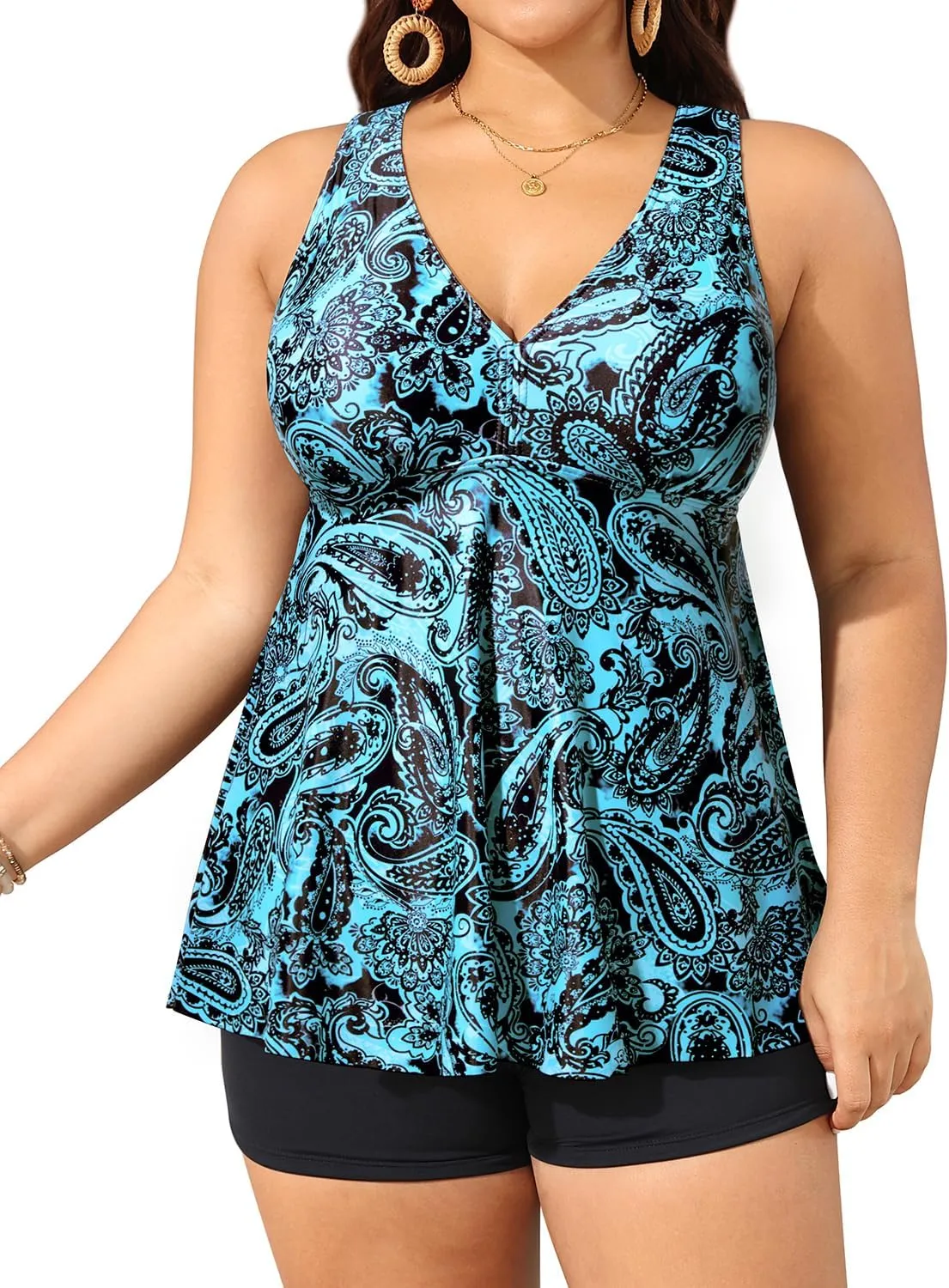 Aqua Eve Plus Size Swimsuits with Shorts Two Piece Tankini for Women Flowy Bathing Suits Athletic Swimwear