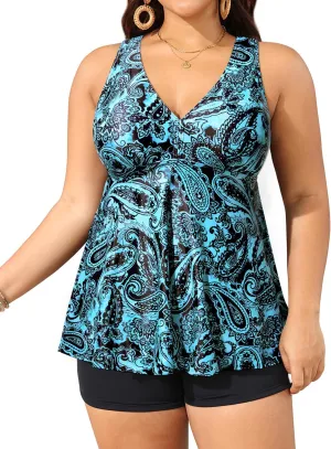 Aqua Eve Plus Size Swimsuits with Shorts Two Piece Tankini for Women Flowy Bathing Suits Athletic Swimwear