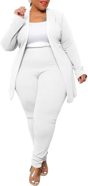 Aro Lora Womens Plus Size 2 Piece Outfits Open Front Blazer and Long Pant Suits Set