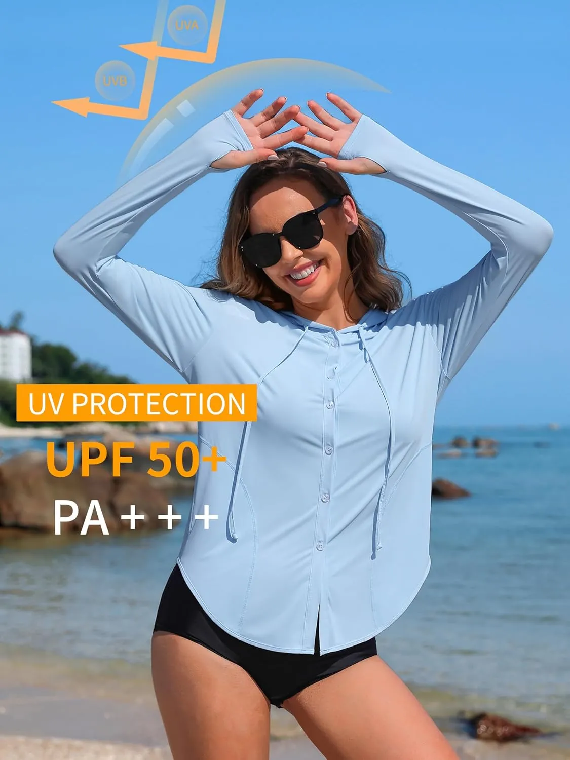 ATTRACO Rash Guard for Women UPF 50  Sun Protection Clothing Button Down SPF Hoodie Beach Shirts