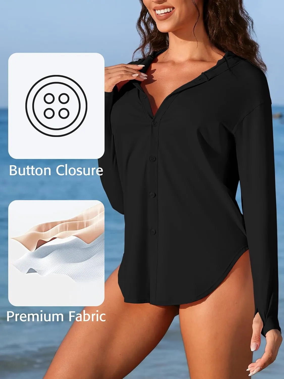 ATTRACO Rash Guard for Women UPF 50  Sun Protection Clothing Button Down SPF Hoodie Beach Shirts