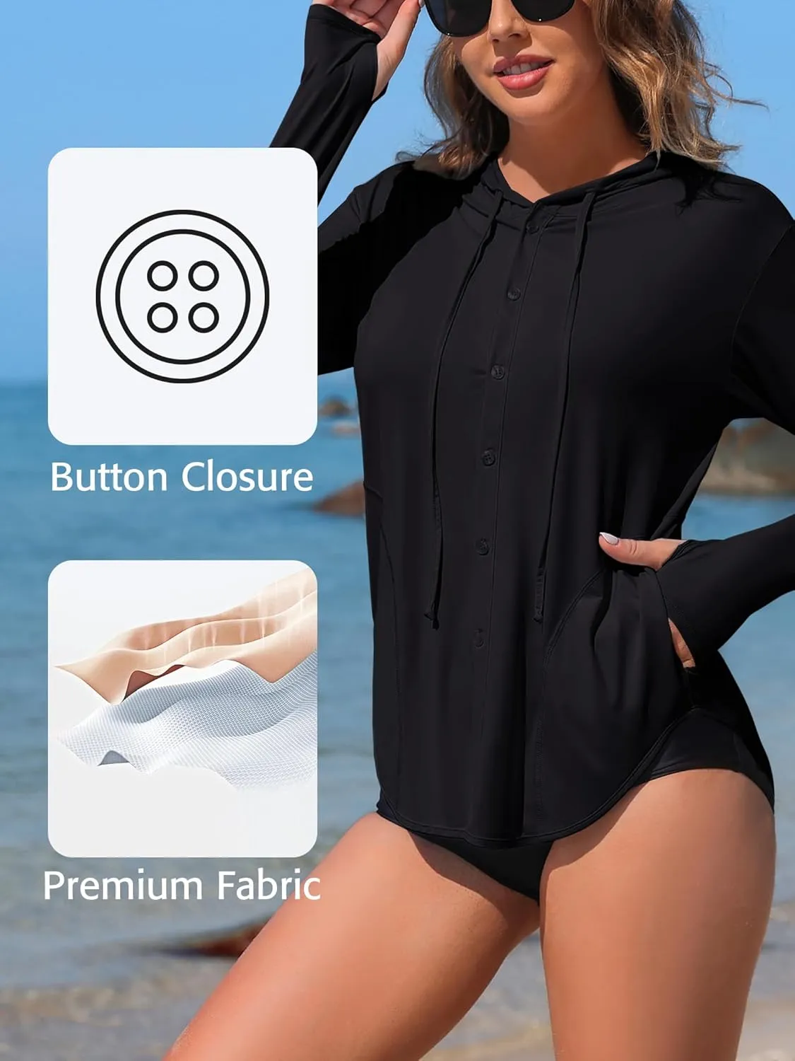ATTRACO Rash Guard for Women UPF 50  Sun Protection Clothing Button Down SPF Hoodie Beach Shirts