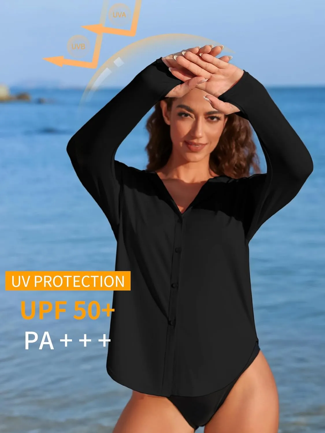 ATTRACO Rash Guard for Women UPF 50  Sun Protection Clothing Button Down SPF Hoodie Beach Shirts