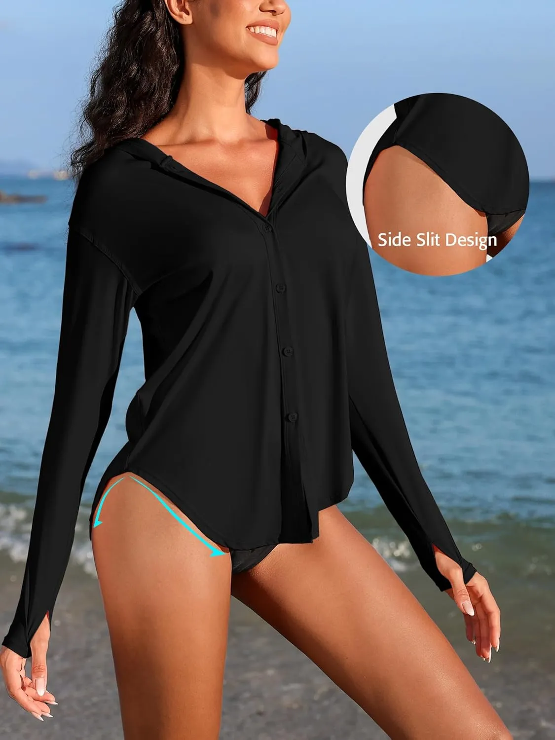ATTRACO Rash Guard for Women UPF 50  Sun Protection Clothing Button Down SPF Hoodie Beach Shirts