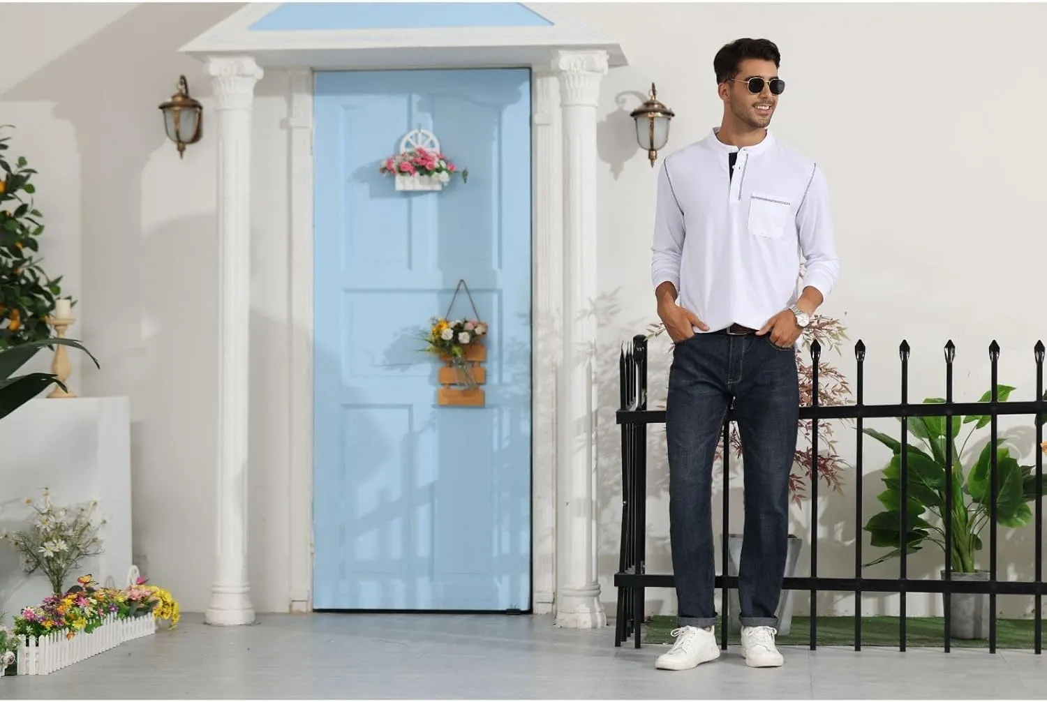 Aulemen Men's Henley Shirts Long Sleeve Casual Lightweight Slim Fit Basic Button Henley T-Shirt with Pocket