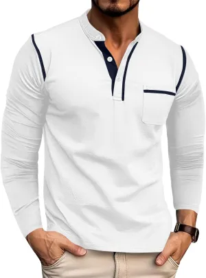 Aulemen Men's Henley Shirts Long Sleeve Casual Lightweight Slim Fit Basic Button Henley T-Shirt with Pocket
