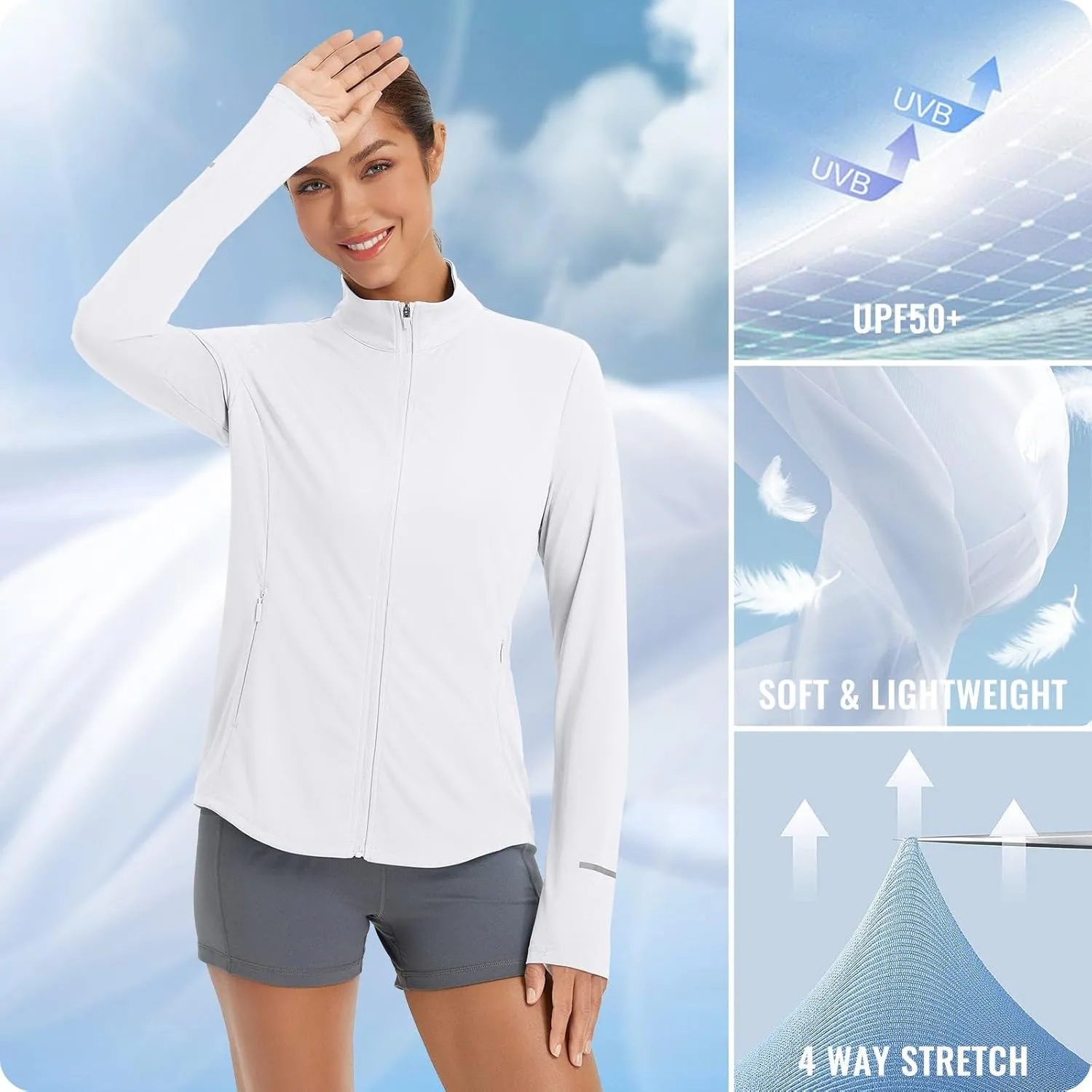 baleaf Women's Lightweight Running Jacket Sun Protection Athletic Full Zip Long Sleeve Shirts UPF 50  Pockets Cycling