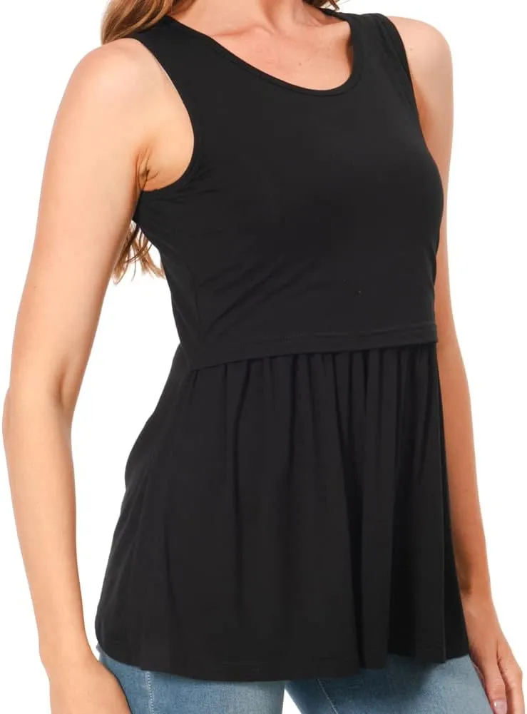 Bearsland Women's Maternity Nursing Tank Tops Sleeveless Scoop Neck Breastfeeding Shirt Pregnancy Clothes