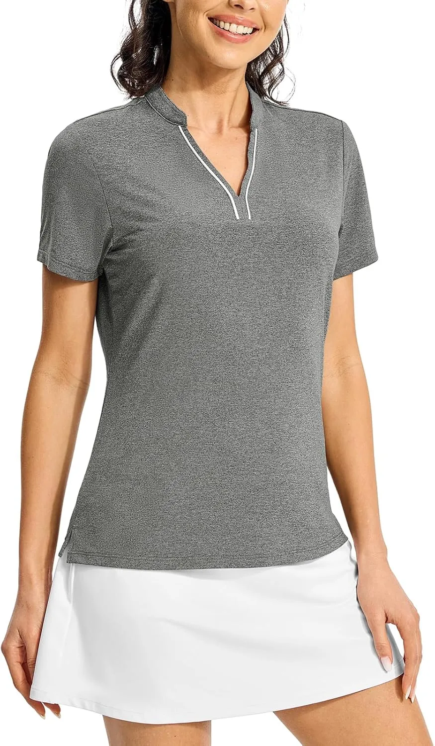 BGOWATU Women's Golf Polo Shirts Short Sleeve Collarless Y-Neck Tennis Tops Quick Dry UPF 50  Workout Shirt Lightweight