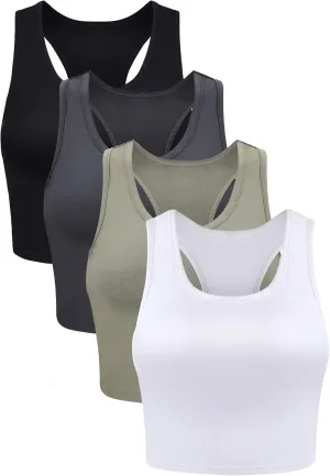 Boao 4 Pieces Basic Crop Tank Tops Sleeveless Racerback Crop Top for Women