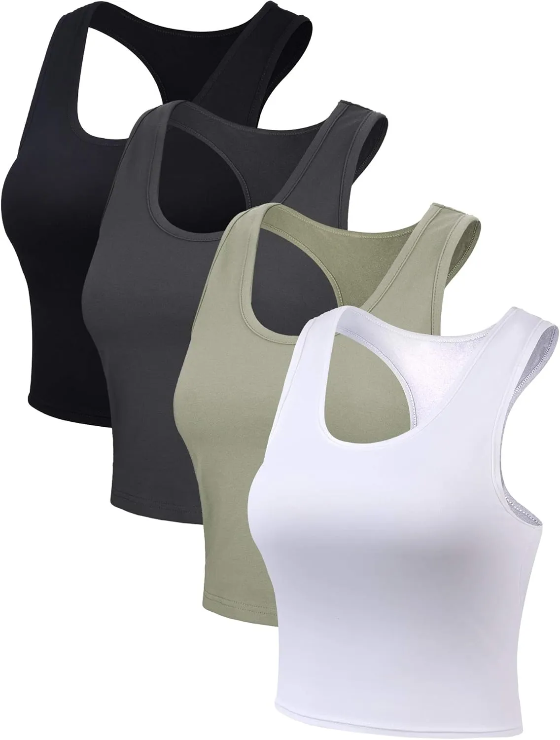 Boao 4 Pieces Basic Crop Tank Tops Sleeveless Racerback Crop Top for Women