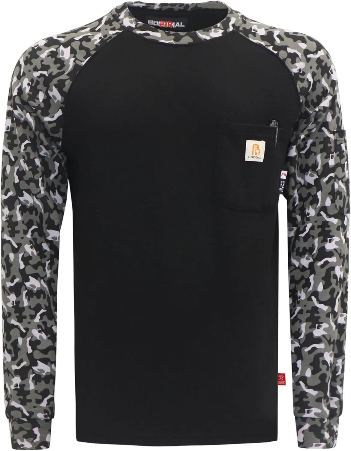 BOCOMAL FR Shirts Crewneck 7oz Midweight Flame Resistant Clothing NFPA2112 CAT2 Men's Fire Retardant Work Shirt