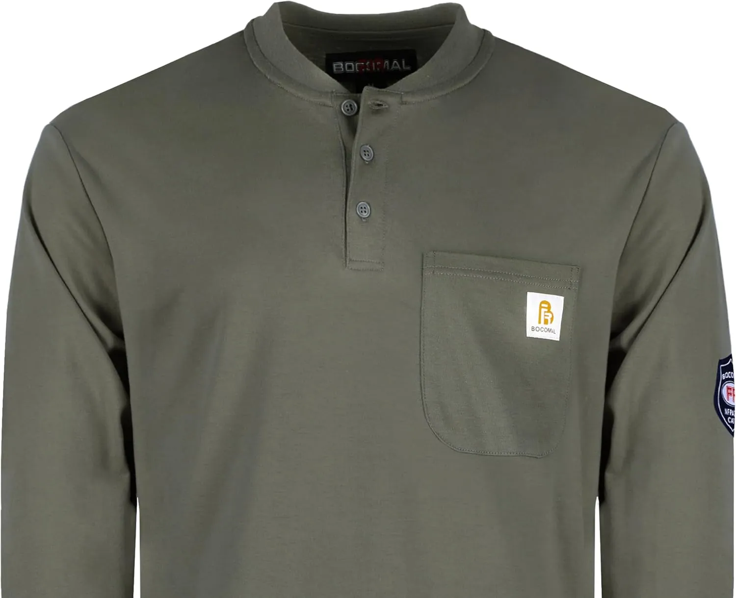 BOCOMAL FR Shirts Henley 7oz Midweight Fire Resistant Clothing NFPA2112 CAT2 Men's Flame Retardant Work Shirt