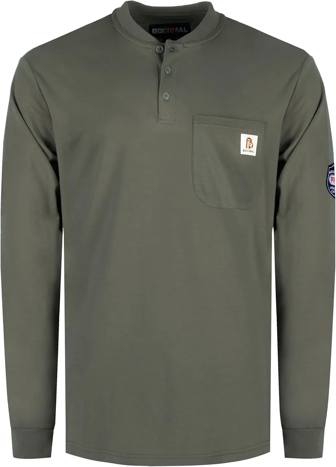 BOCOMAL FR Shirts Henley 7oz Midweight Fire Resistant Clothing NFPA2112 CAT2 Men's Flame Retardant Work Shirt