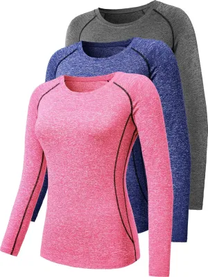 CADMUS 1 or 3 Pack Workout Long Sleeve Shirts for Women Dry Fit Compression Running Top