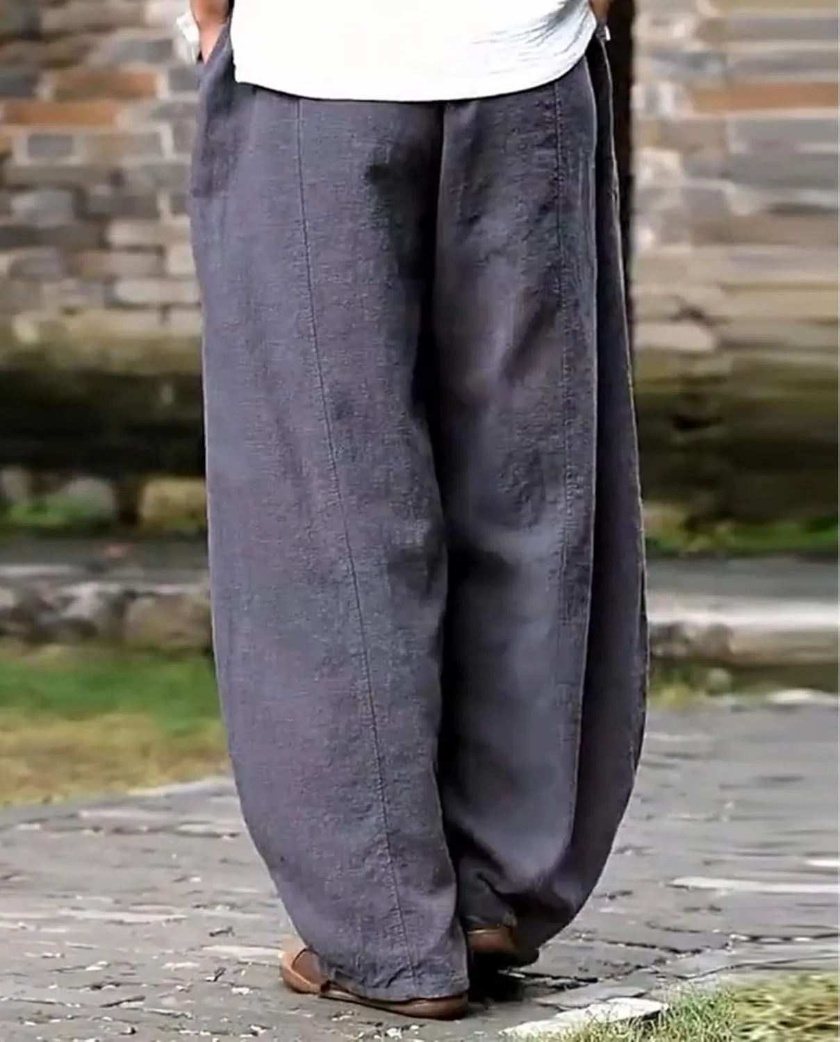 Cargo Japanese Pants for Women Cotton Linen Wide Leg Pants Casual Summer Boho Baggy Lantern Trouser with Pockets