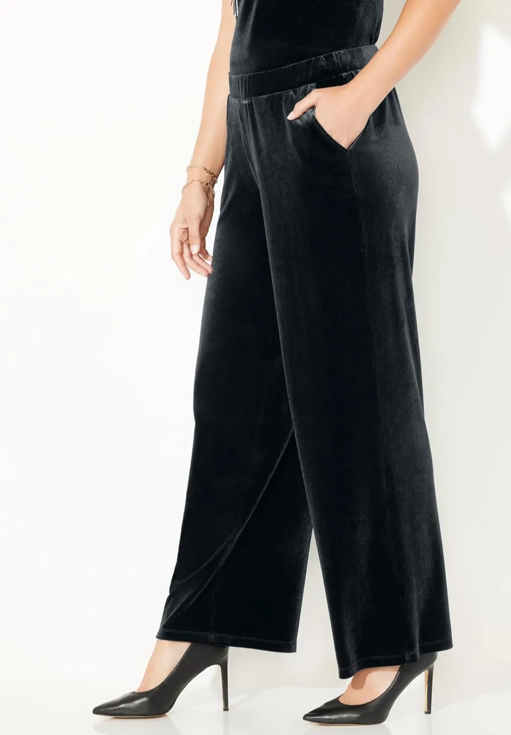 Catherines Women's Plus Size Anywear Velvet Wide Leg Pant