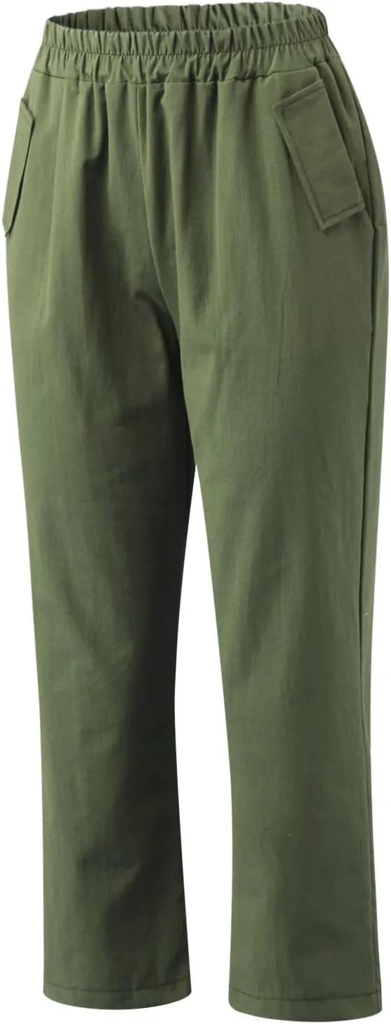 Ceboyel Womens High Waist Elastic Waist Pants Cotton Linen Summer Pant Ankle Length Comfy Trousers Boho Travel Clothes