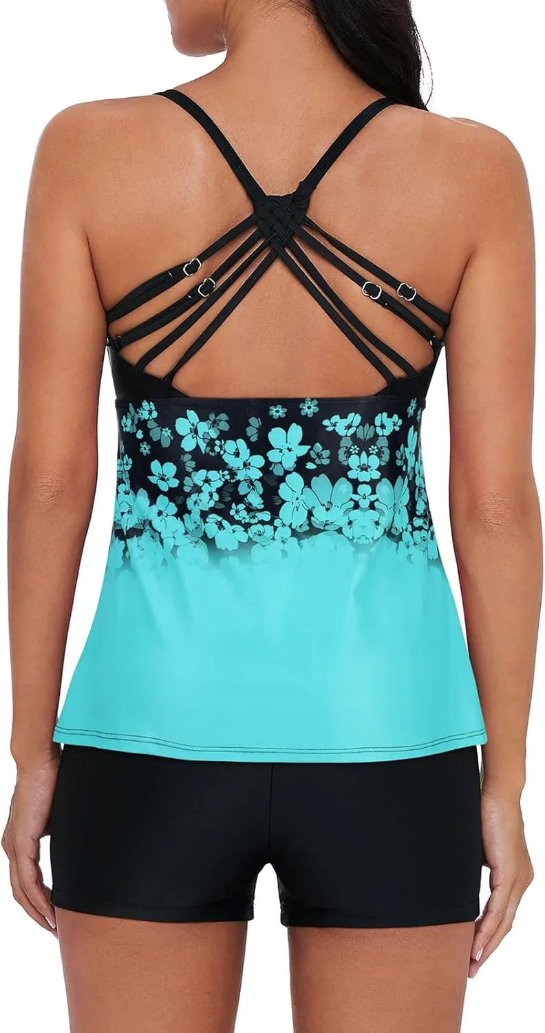 Century Star Tankini Swimsuits for Women Retro Bathing Suits Two Pieces Modest Swimming Wear Sports Tank Tops with Boyshorts