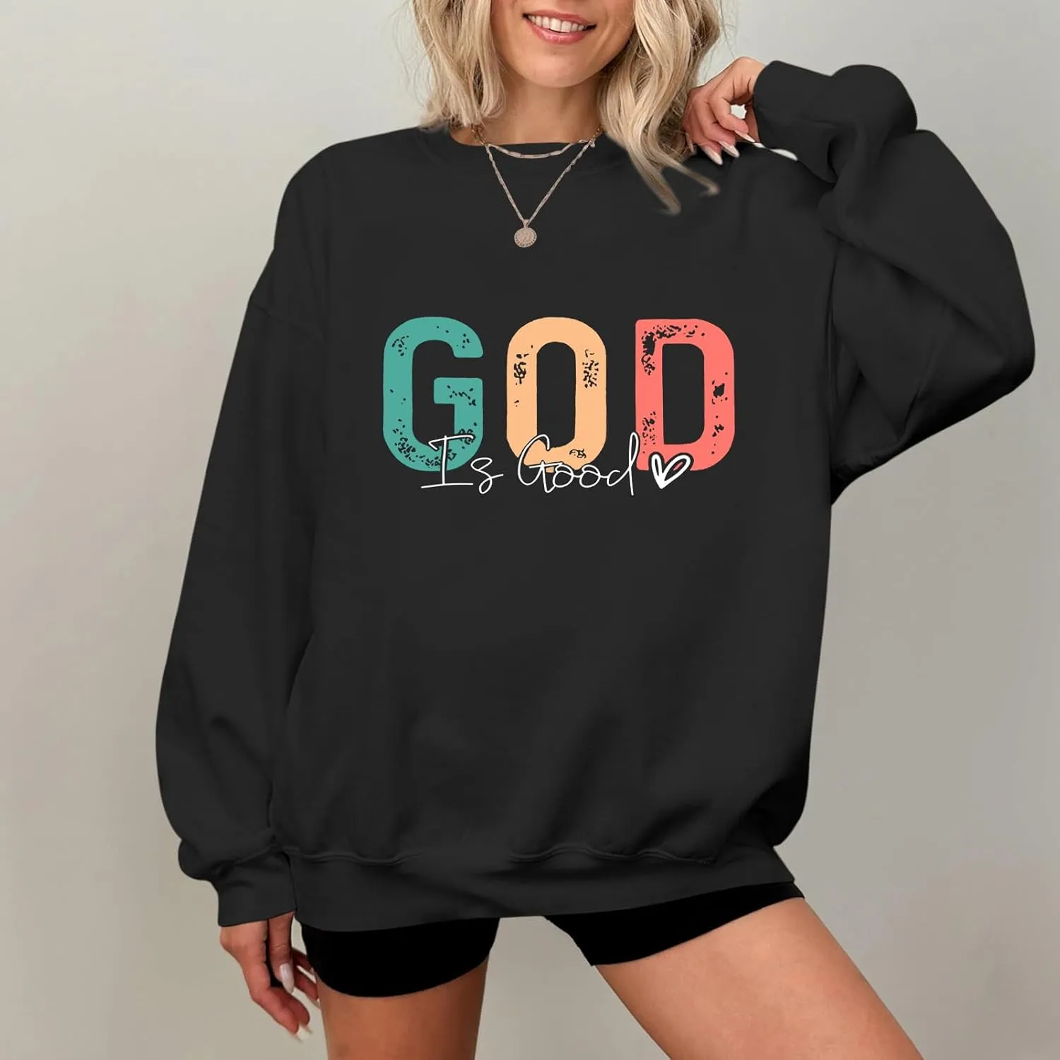 Christian God Is Good Sweatshirt for Women Oversized Religious Jesus Faith Shirts Inspirational Bible Verse Pullover