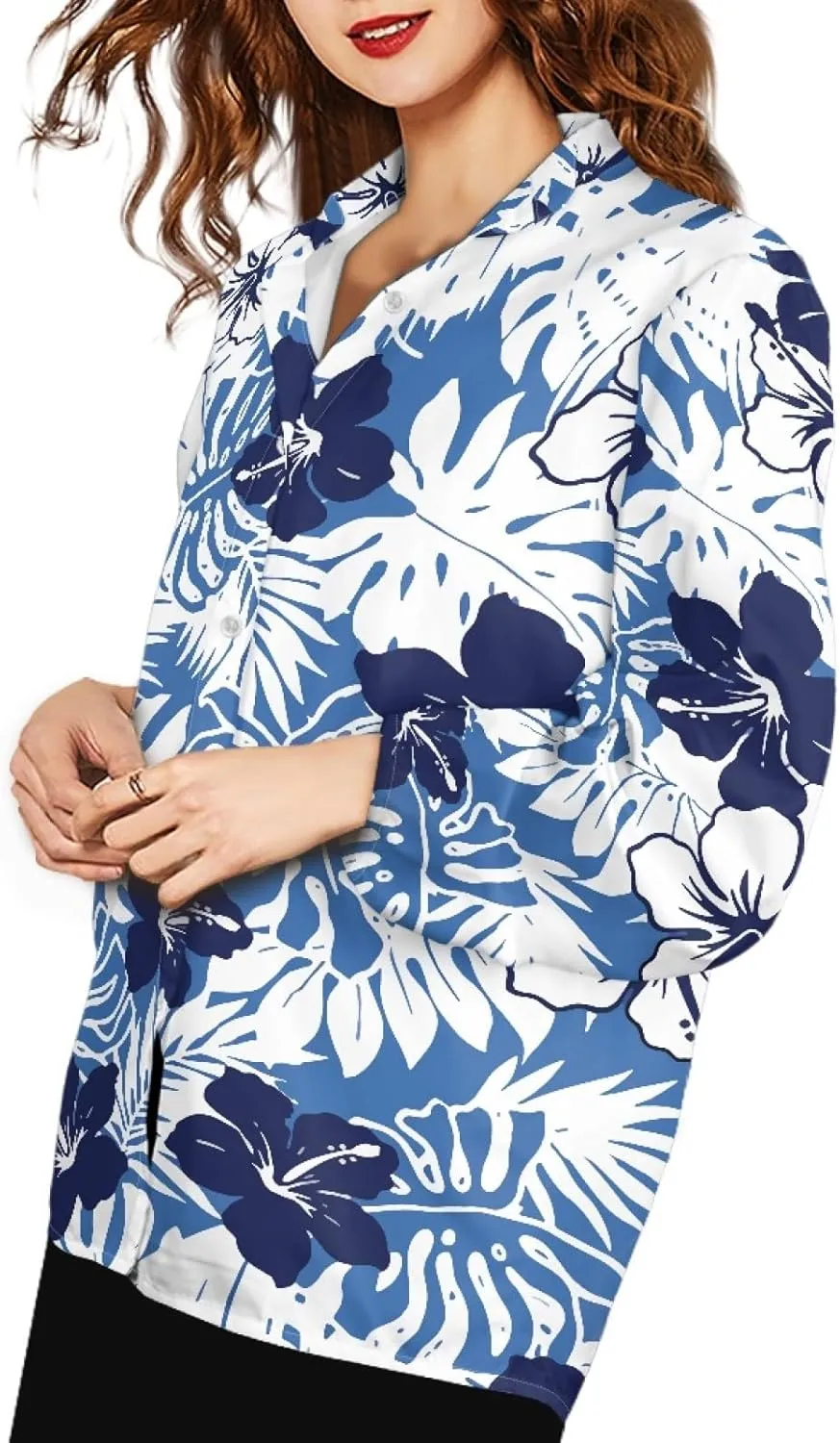 Coloranimal Women's Casual Long Sleeve Shirts Button Up V-Neck Blouse Tunic Tops Size S-5XL