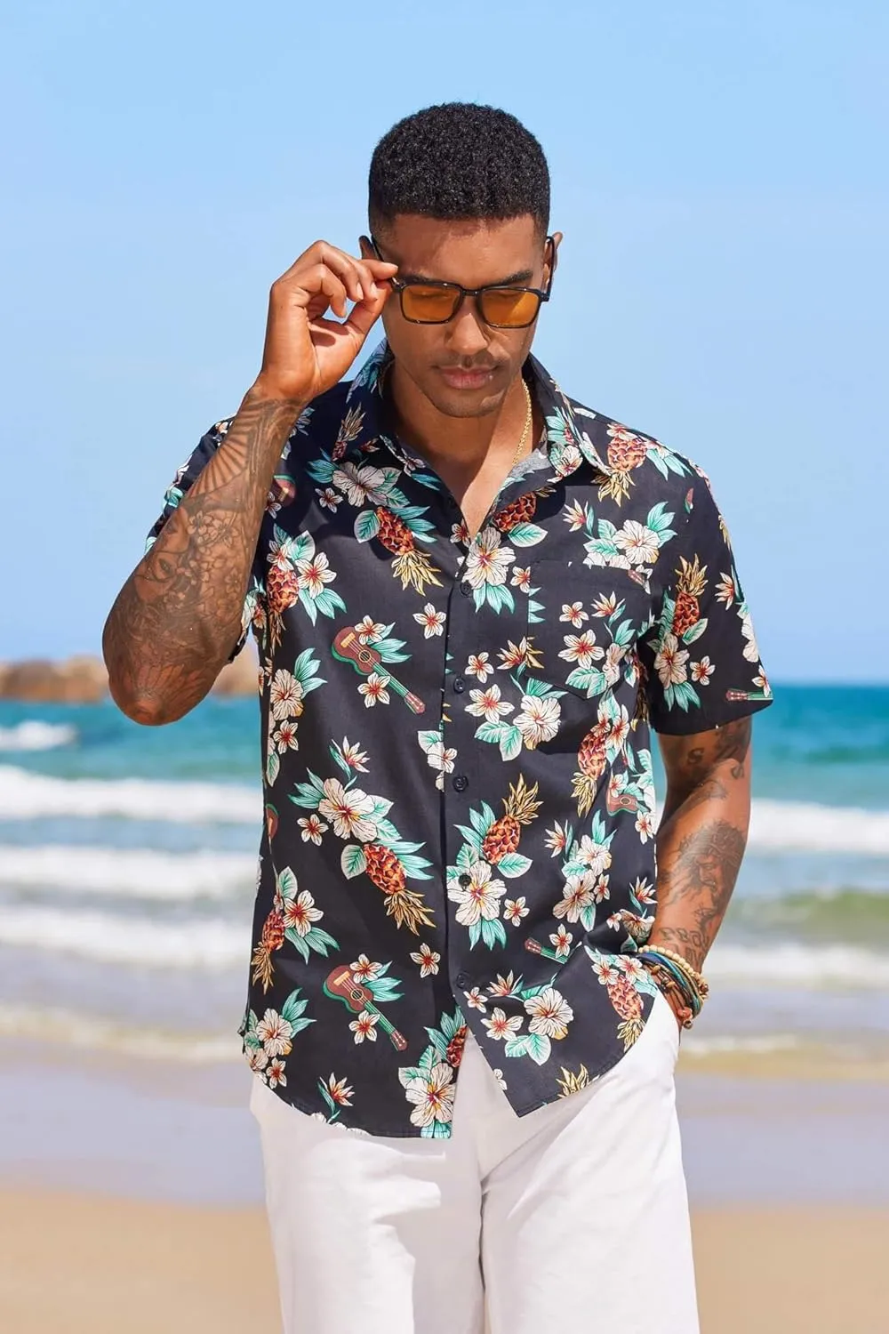 COOFANDY Mens Hawaiian Tropical Shirt Short Sleeve Casual Button Down Floral Summer Beach Shirts with Pocket