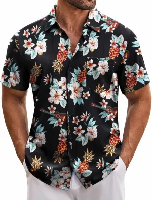 COOFANDY Mens Hawaiian Tropical Shirt Short Sleeve Casual Button Down Floral Summer Beach Shirts with Pocket