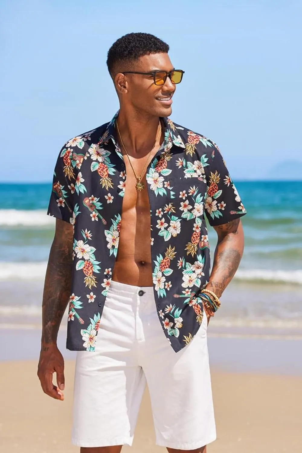 COOFANDY Mens Hawaiian Tropical Shirt Short Sleeve Casual Button Down Floral Summer Beach Shirts with Pocket