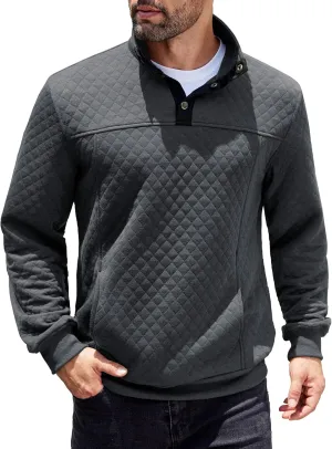 COOFANDY Mens Quarter Sweatshirt Quilted Long Sleeve Mock Neck Active Sweater Waffle Pullover Polo Shirts With Pockets