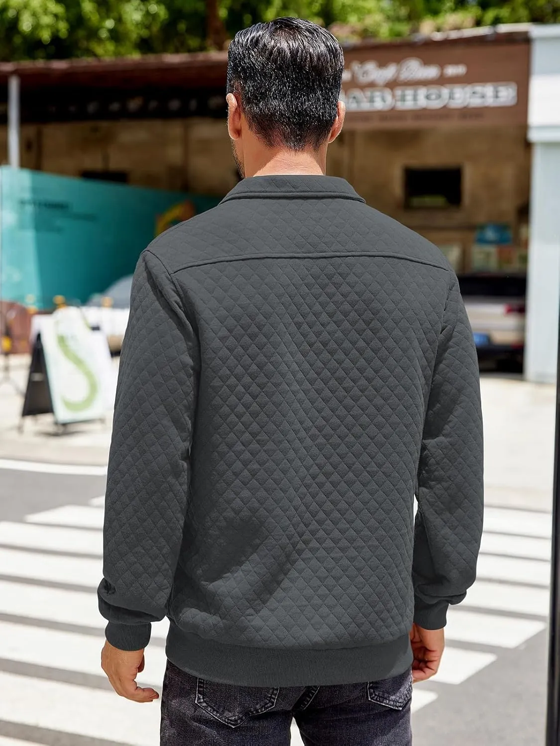 COOFANDY Mens Quarter Sweatshirt Quilted Long Sleeve Mock Neck Active Sweater Waffle Pullover Polo Shirts With Pockets