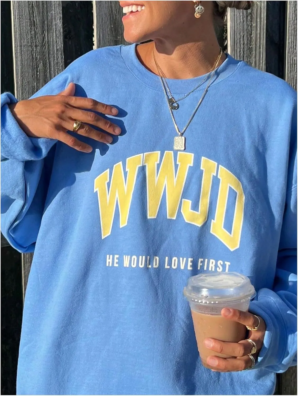 COZYEASE Women's Crewneck Letter Graphic Sweatshirt Drop Shoulder Long Sleeve Pullover Fall Tops