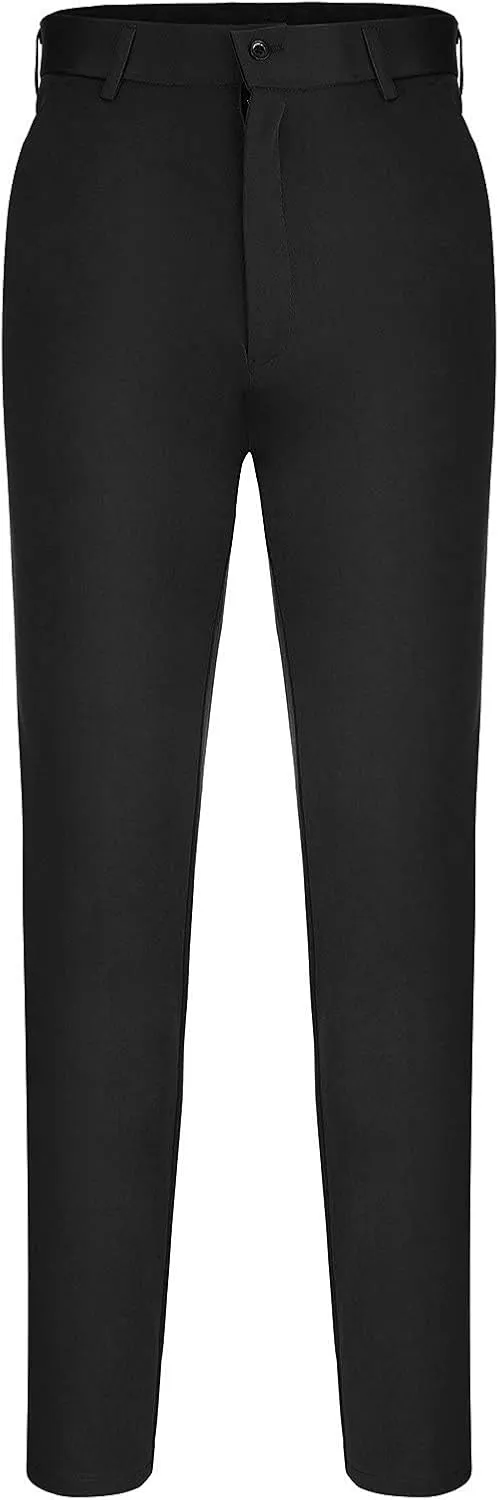 CRNTCEM Stretchy Suit Pants for Men Slim-Fit Flat-Front Formal Dress Pant Tapered Straight Leg Business Office Work Pants